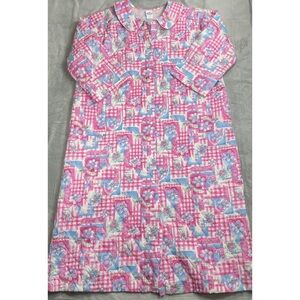 Vintage Housecoat Quilted 2X Pink Floral Wearable Blanket Snap Up Carole